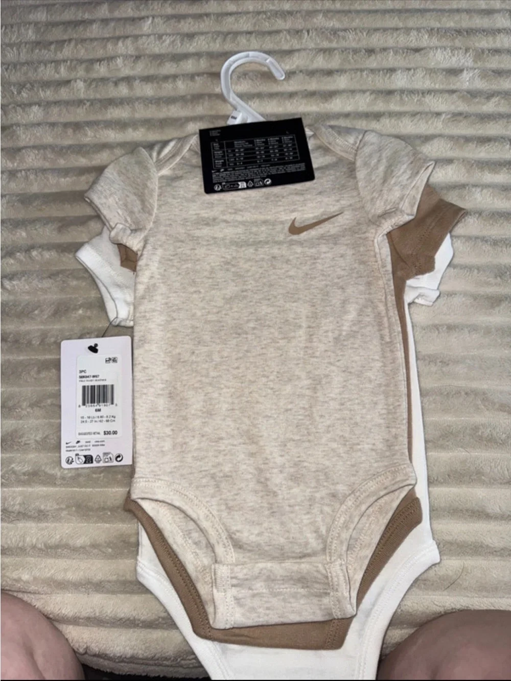 Nike White Baby Bodysuit with Tan Swoosh - 2-Pack Look